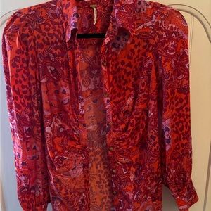 Vibrant Red and Purple Paisley Blouse